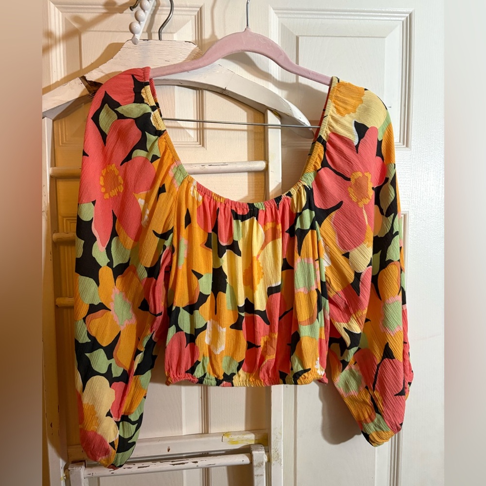 Billabong Vibrant Floral Blouse - Red, Yellow, Green